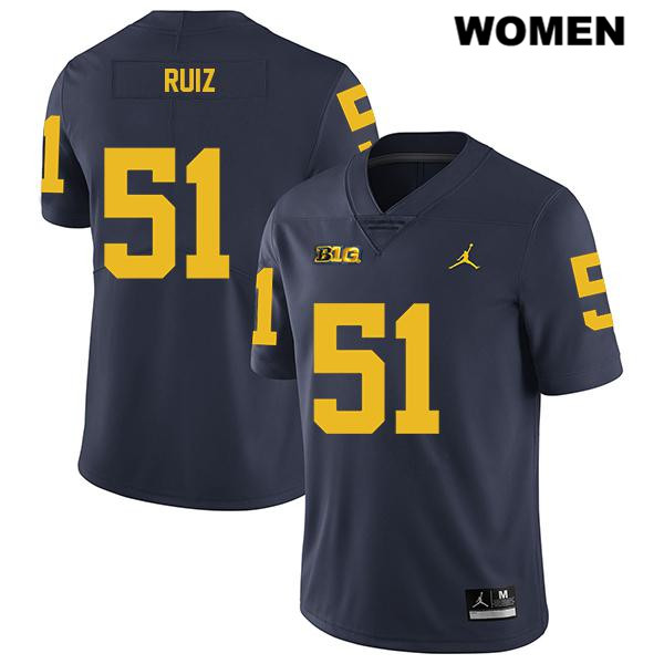Women's NCAA Michigan Wolverines Cesar Ruiz #51 Navy Jordan Brand Authentic Stitched Legend Football College Jersey SD25P51CJ